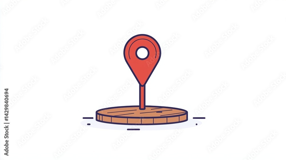 Poster a stylized location pin on a wooden base, representing navigation or geographic points of interest i