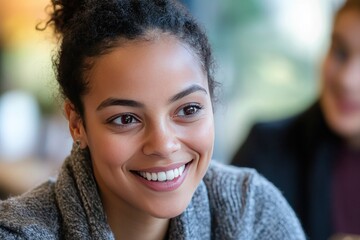Portrait of a dedicated social worker smiling while interacting with a community.