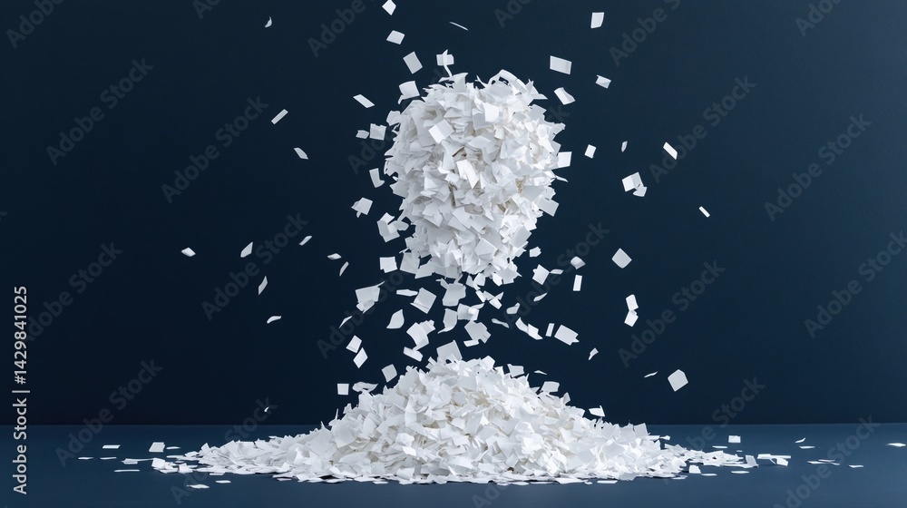 Poster a striking visual of scattered white particles forming a suspended shape against a deep blue backgro
