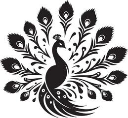 peacock bird vector silhouette, black color
