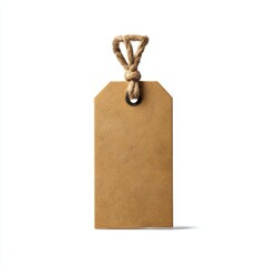 Kraft paper tag with rope tie on white background