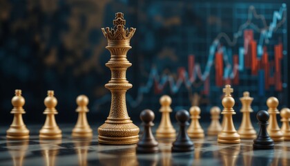 Fototapeta premium Strategic chess game unfolds finance boardroom digital artwork modern environment close-up view tactics and competition