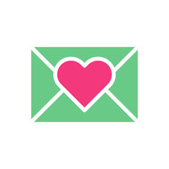 Love Letter Icon with Pink Heart on Green Envelope