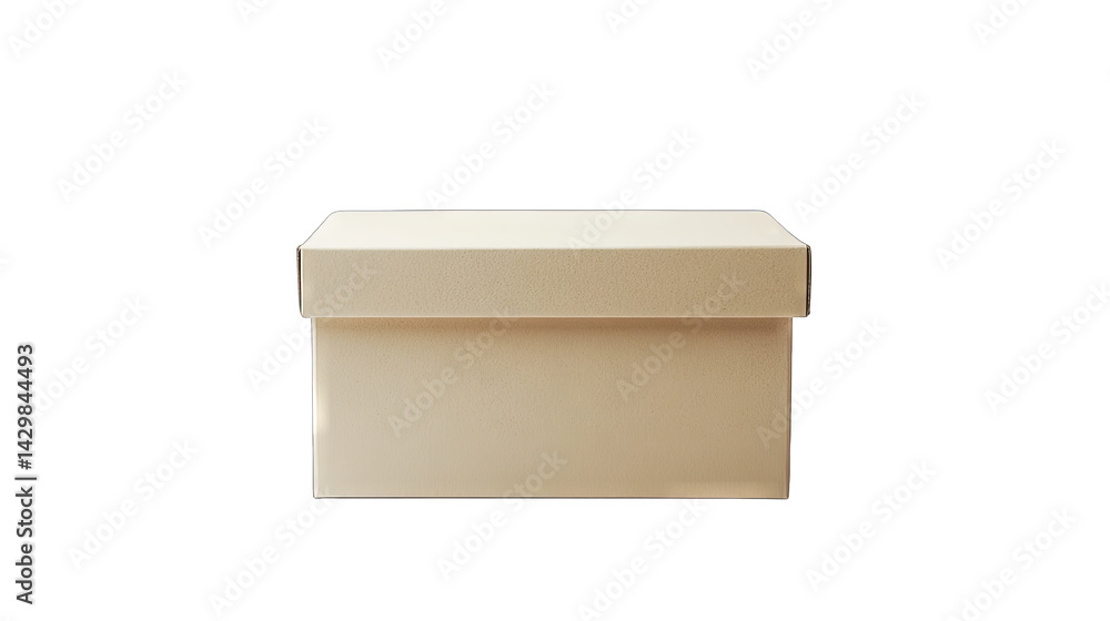 Poster a simple closed cardboard box sits on a clean white surface suggesting a neutral and versatile packa