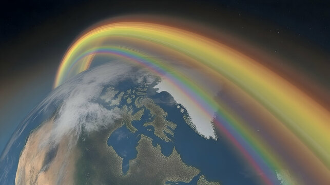 Artistic depiction of Earth's atmosphere with a vibrant spectral aura effect