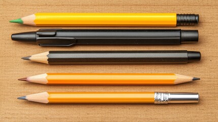 Four writing instruments displayed in a horizontal row.