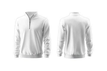 a plain white zip-up sweatshirt displayed from both the front and back showcasing its design and style ideal for fashion presentations or clothing catalogs