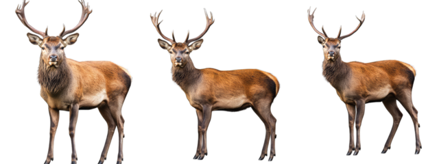 three views of a deer showcasing its antlers and body structure against a white background it highlights the animal's physical characteristics for educational or illustrative purposes