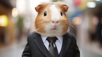 A business guinea pig dressed in a neat suit.