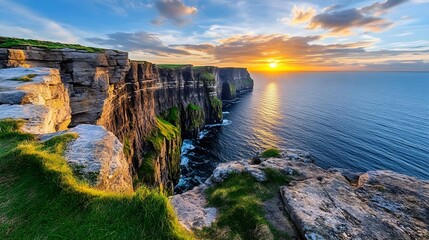 Dramatic Cliffs of Moher Sunset, Ireland - Golden Hour Photography