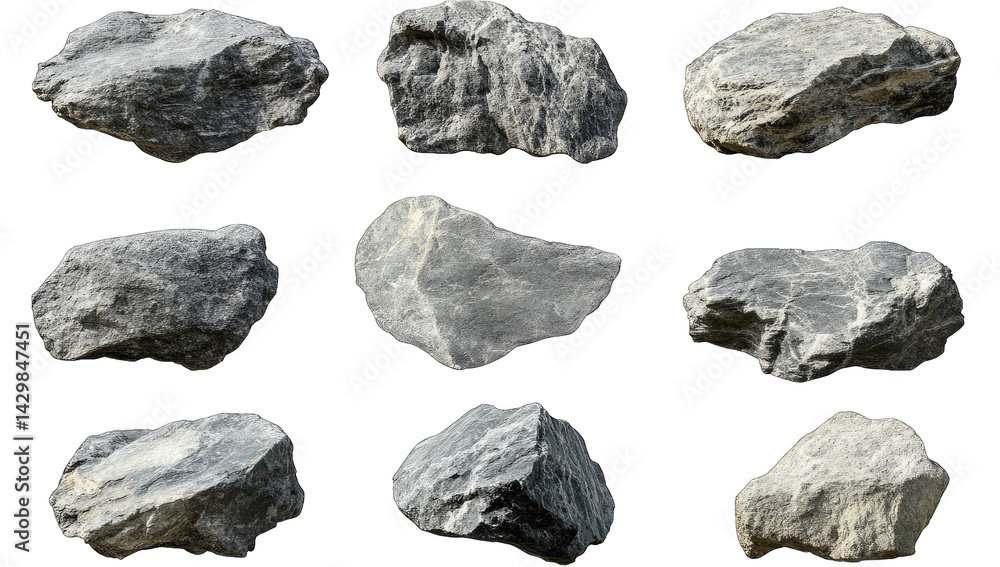 Aufkleber various rocks arranged in a grid showcasing different shapes and textures ideal for use in graphic d