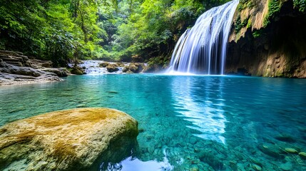 Serene Waterfall in Lush Green Forest - Nature Photography: The ima.