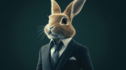 A rabbit dressed in a neat suit.