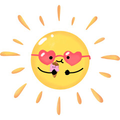 Cute cartoon sun holding ice cream, Summer festival