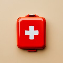 Obraz premium Flat lay composition with first aid kit on beige background. Medical concept