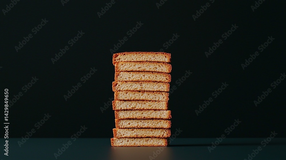 Poster a stack of sliced bread against a dark background, showcasing its texture and structure, creating a 