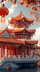 Naklejka premium Beautiful chinese architecture temple view high resolution picture