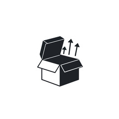 Return arrow icon, flat vector black silhouette wrapped around a box, isolated