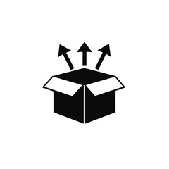 Clean vector flat design of a return arrow icon wrapping around a box, black silhouette, isolated