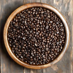 Fototapeta premium Roasted Coffee Beans in Wooden Bowl Dark Brown