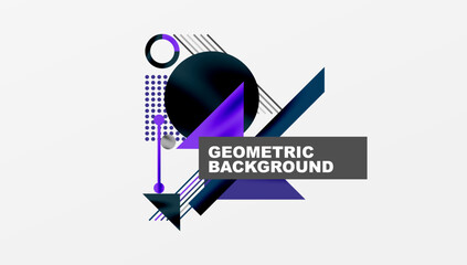 Abstract geometric design. Dark blues, purples dominate composition. Modern style, clean lines, minimalist aesthetic. Background element.