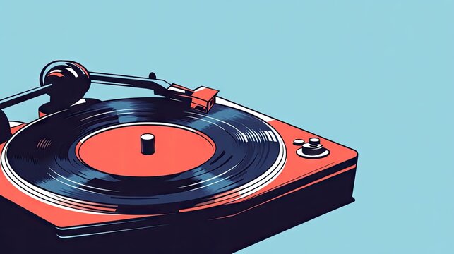red turntable playing music, blue background clip art preview