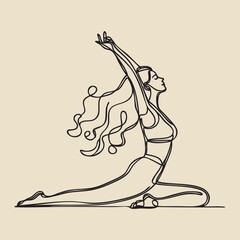 Girl doing yoga. In continuous line drawing style. Vector illustration.
