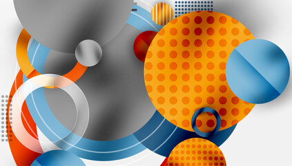 Abstract design features overlapping shapes, vibrant colors, dynamic curves. Modern composition creates visual interest.