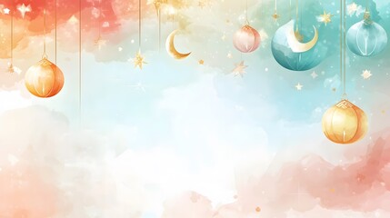 Watercolor Festive Background Moon Stars Ornaments