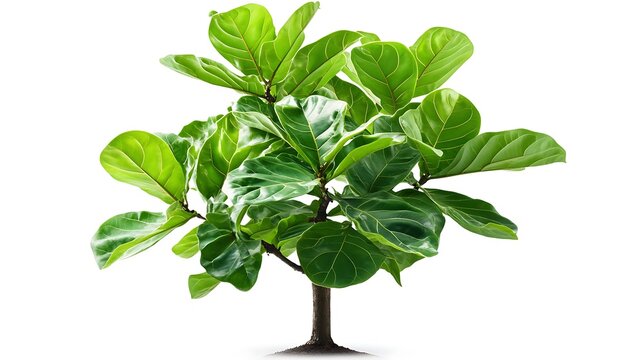 Green ficus tree in pot isolated on white background with clipping path