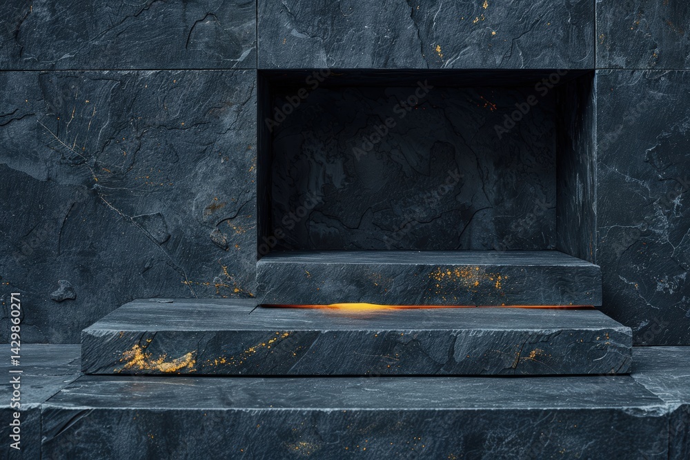 Poster textured dark stone surface with a rectangular opening.