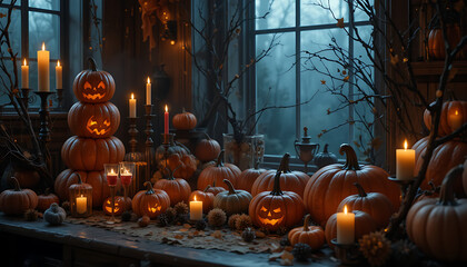 Halloween pumpkin on a wooden fence