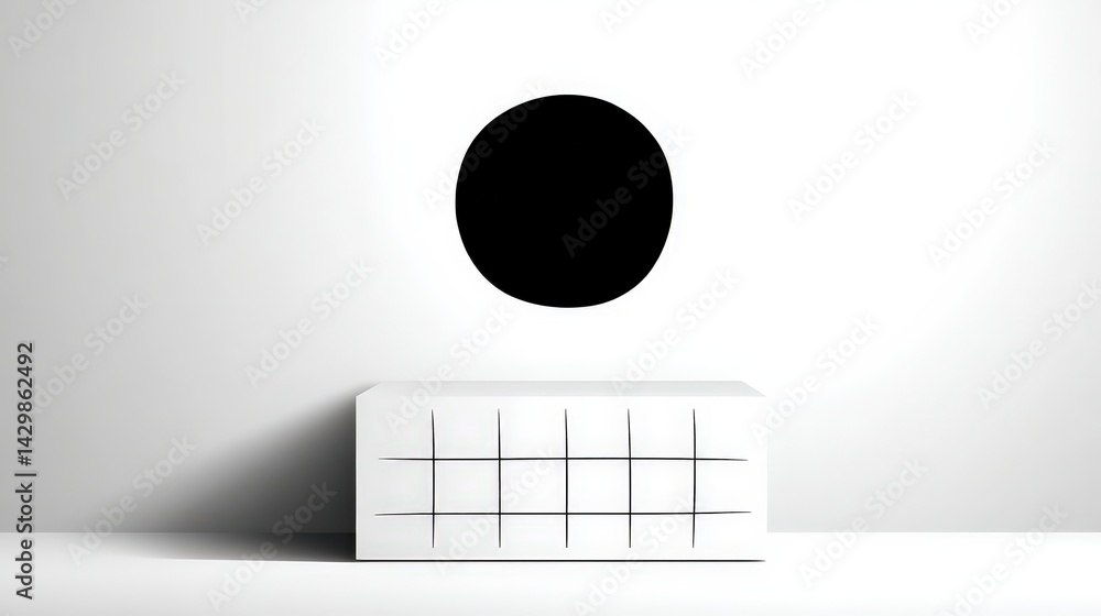 Poster minimalist black circle grid on white cube display