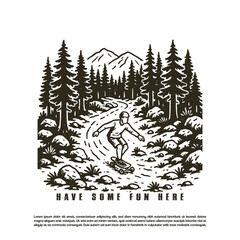 Vintage retro hand drawn extreme downhill skateboard vector isolated on white background