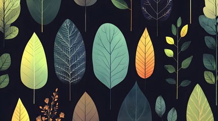 Abstract Autumn Leaves Seamless Pattern Botanical Illustration