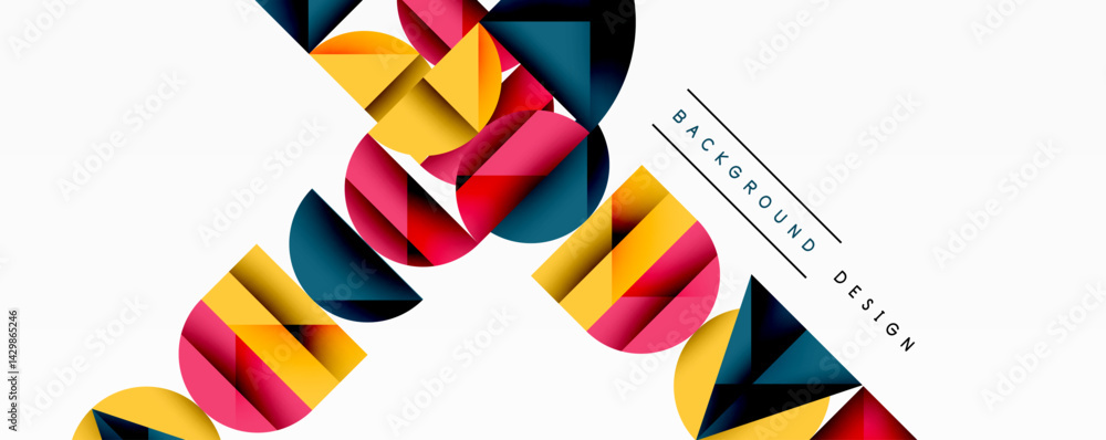 Leinwandbilder Abstract geometric shapes overlap, creating vibrant colorful pattern. Minimalist design with diagonal lines, modern aesthetic.