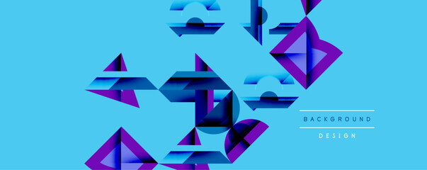 Abstract geometric shapes, vibrant blue, purple hues. Modern design, dynamic composition, clean aesthetic. Background texture, vector illustration.