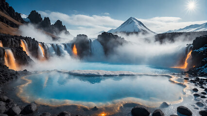 Frozen Lake Surrounded by Snowy Mountains