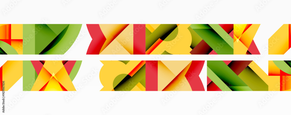 Poster Abstract geometric shapes, vibrant colors, repeating pattern. Modern design element, clean lines, visual texture.
