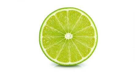 Lime slice, vibrant and juicy looking on white background
