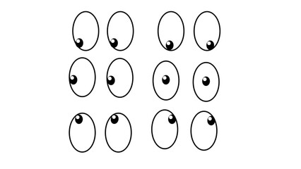 Eyeball of toys set, googly eyes vector illustration. Wobbly plastic open eyes of dolls looking up down left right, comic crazy round parts with black pupil collection isolated on © Alex Thomus