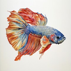 Fototapeta premium Vibrant Watercolor Painting of a Siamese Fighting Fish Displaying its Magnificent Fins and Colors