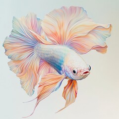 Fototapeta premium Pastel Siamese Fighting Fish Elegant Aquatic Artwork a Detailed Painting of a Colorful Betta Fish