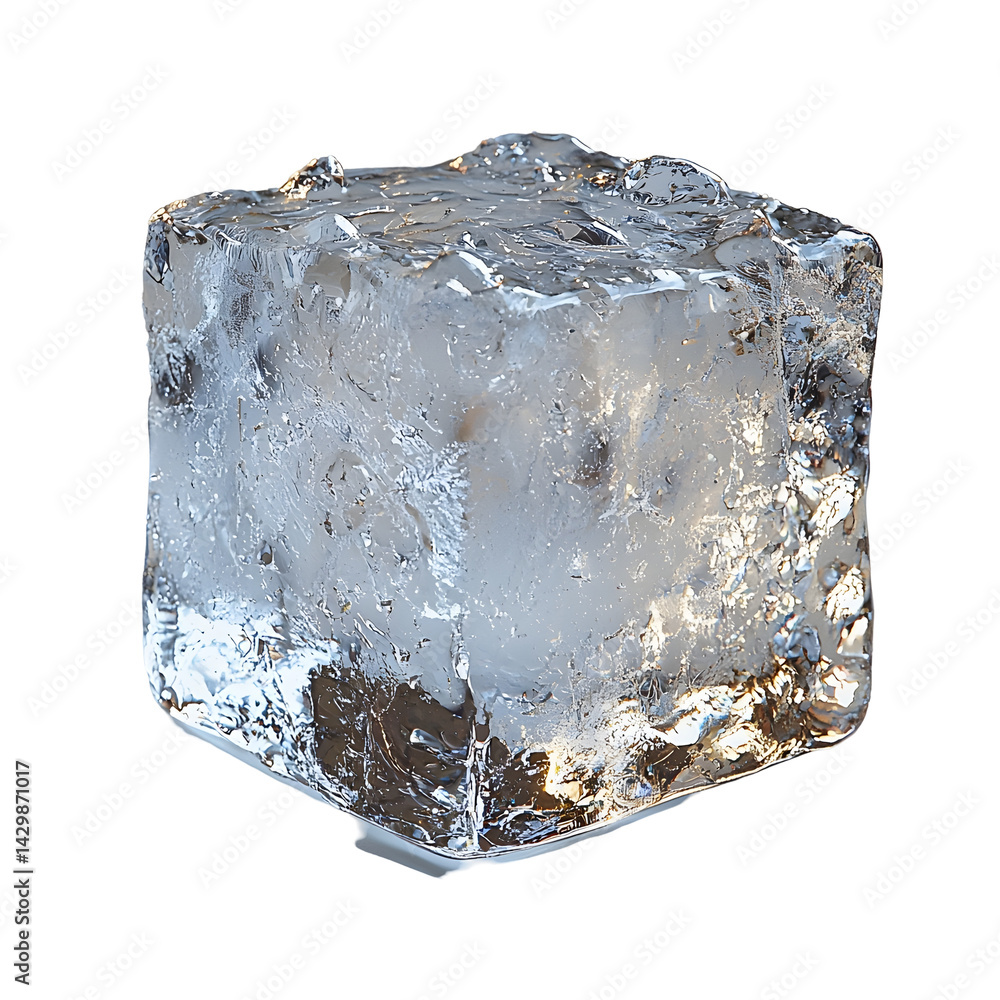 Poster a single crystal clear ice cube captured in a simple minimalist composition against a plain backgrou
