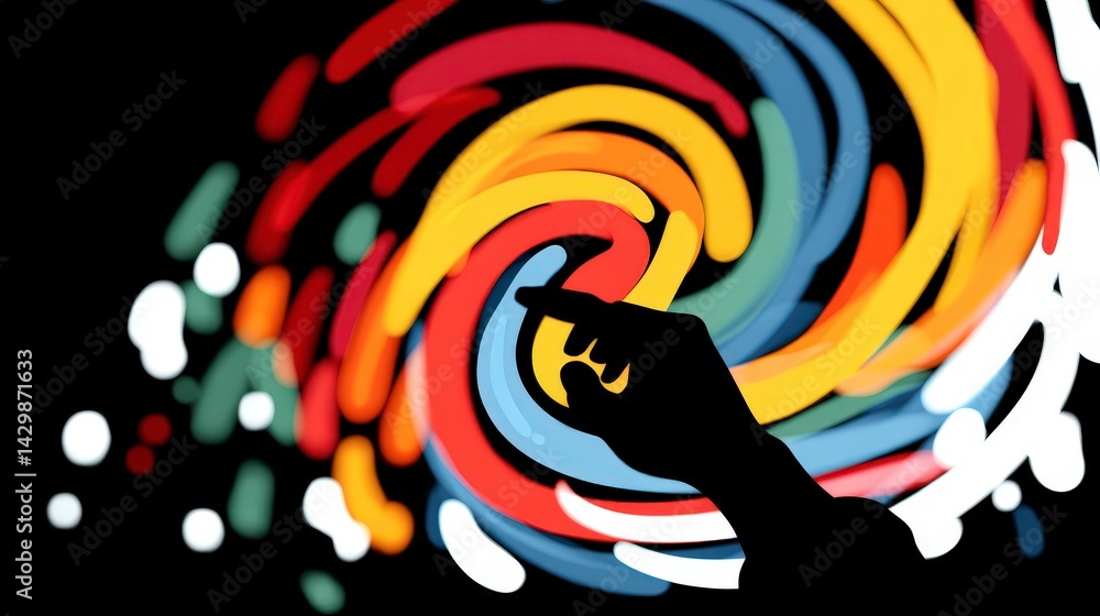 Aufkleber abstract colorful swirl data visualization hand interacting with financial screen