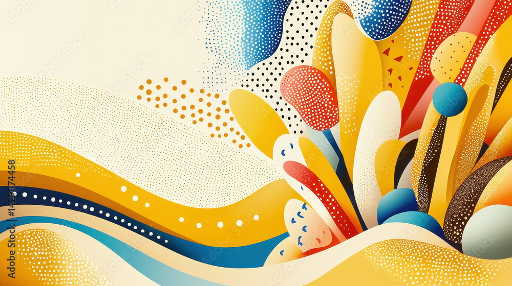 Poster bright colorful abstract illustration featu flowing shapes vibrant hues dynamic lines and playful pa
