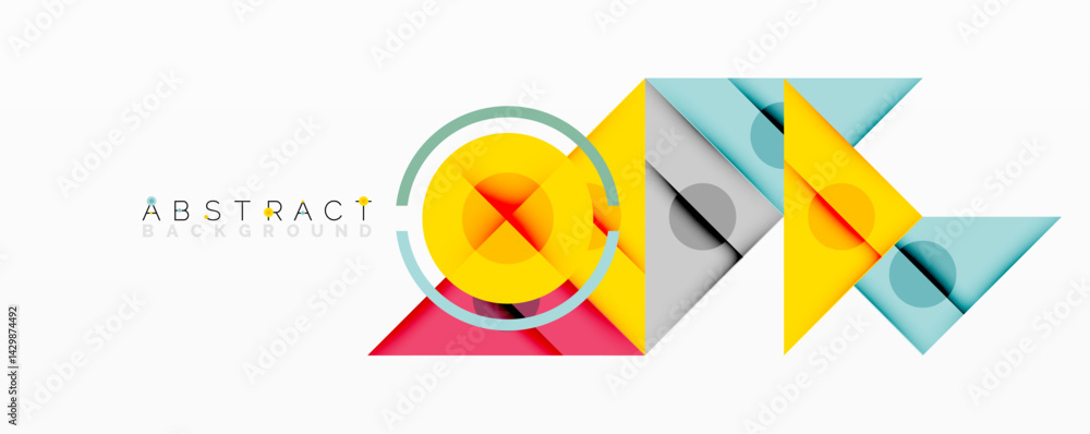 Poster Colorful geometric shapes overlap creating modern abstract design. Bright hues, clean lines, minimalist composition.
