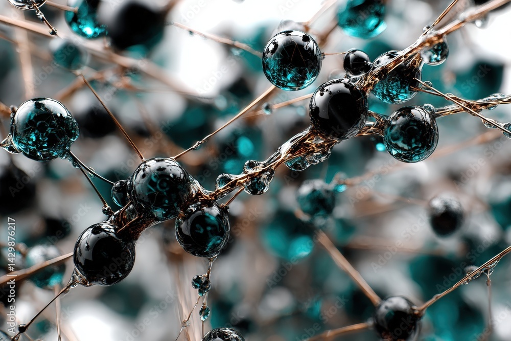 Poster abstract representation of molecules interconnected with vivid colors.