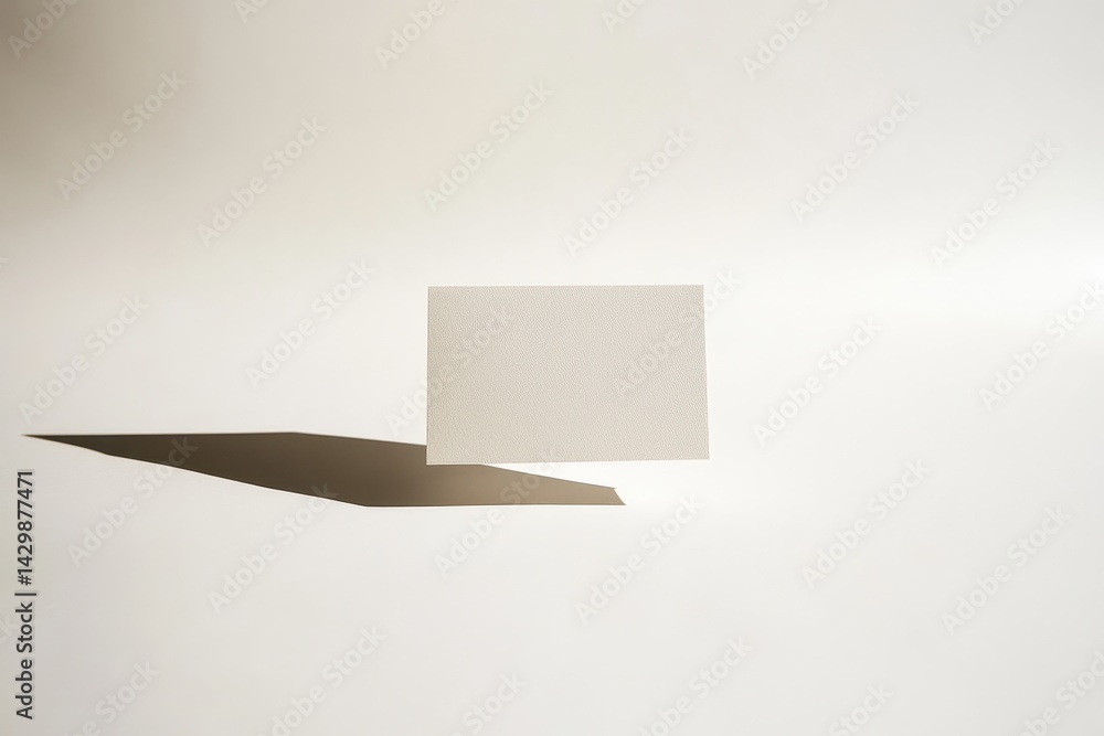 Poster minimalist, light-toned rectangular object casting a sharp shadow on a bright white background.