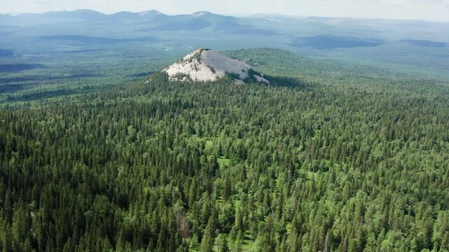 Southern Urals, Zyuratkul National Park: Zyuratkul Ridge and Golaya Sopka mountain. Aerial view.